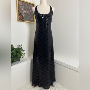 Trina Turk Black Sparkly Sequin Maxi Chevron Dress Goth Glam